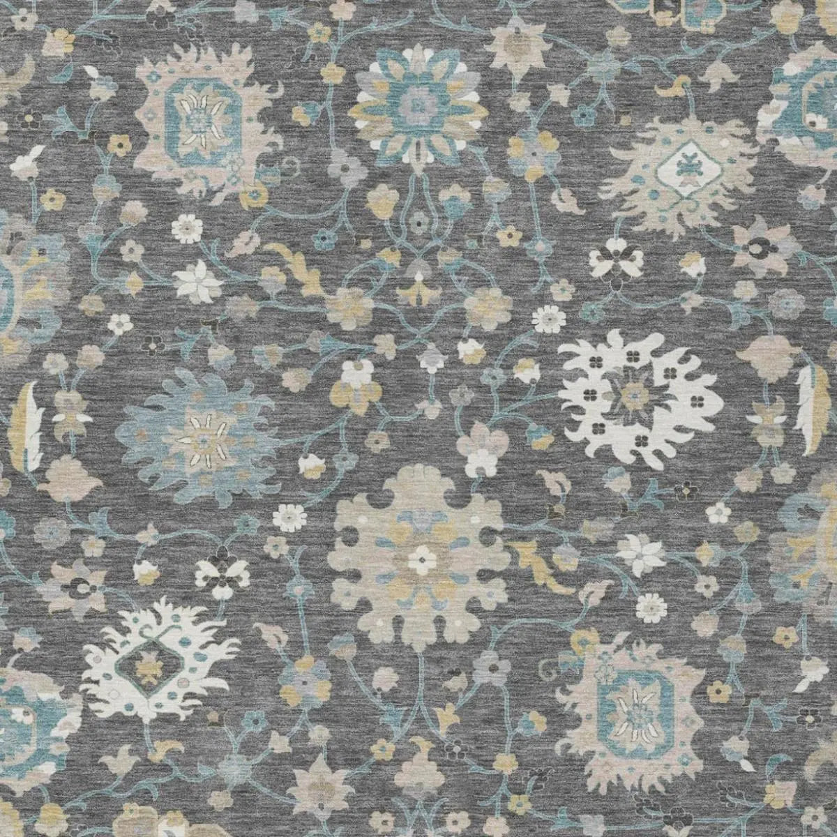 5' X 8' Gray And Graphite Floral Washable Indoor Outdoor Area Rug Homeroots Outdoor