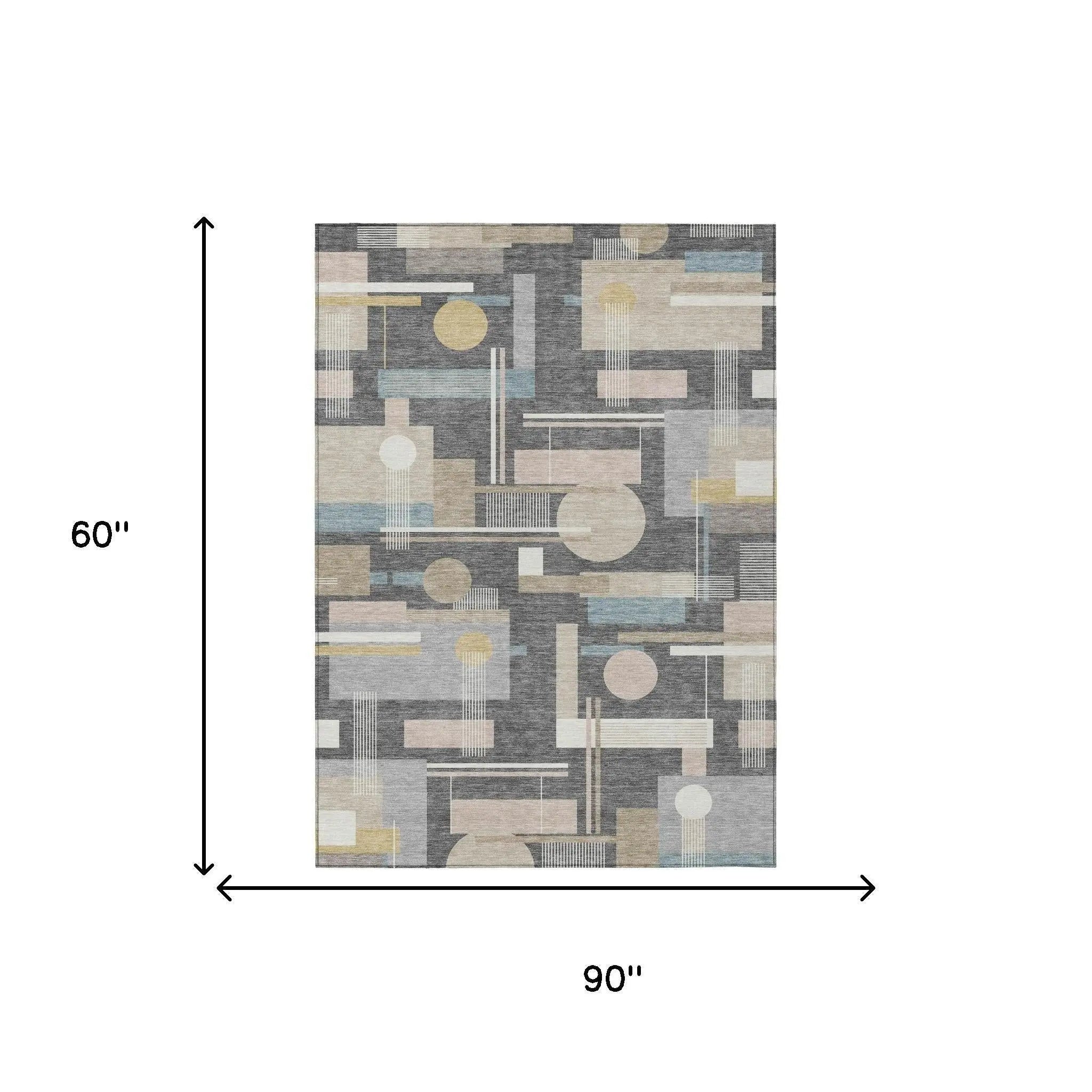 5' X 8' Gray And Graphite Geometric Washable Indoor Outdoor Area Rug Homeroots Outdoor