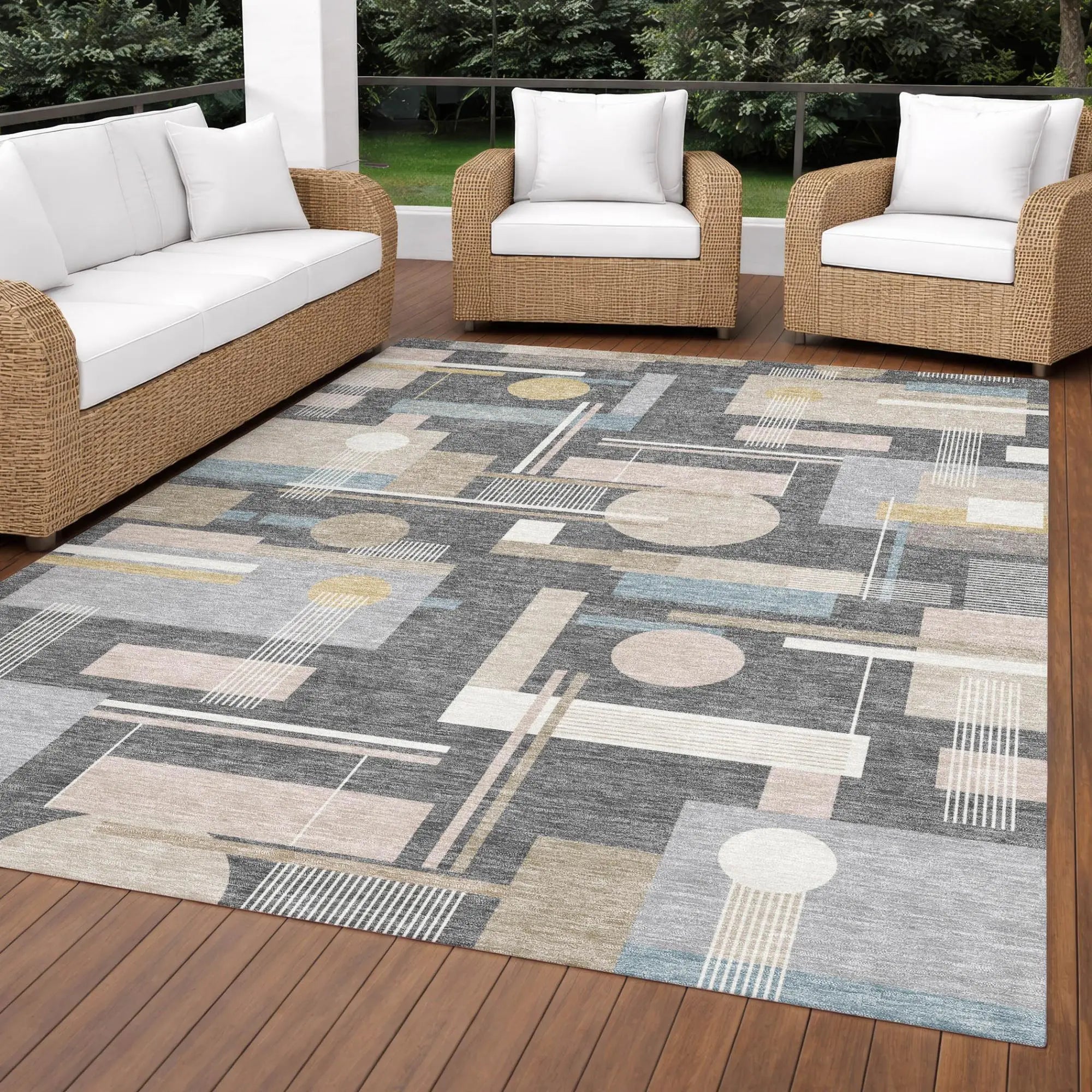 5' X 8' Gray And Graphite Geometric Washable Indoor Outdoor Area Rug Homeroots Outdoor