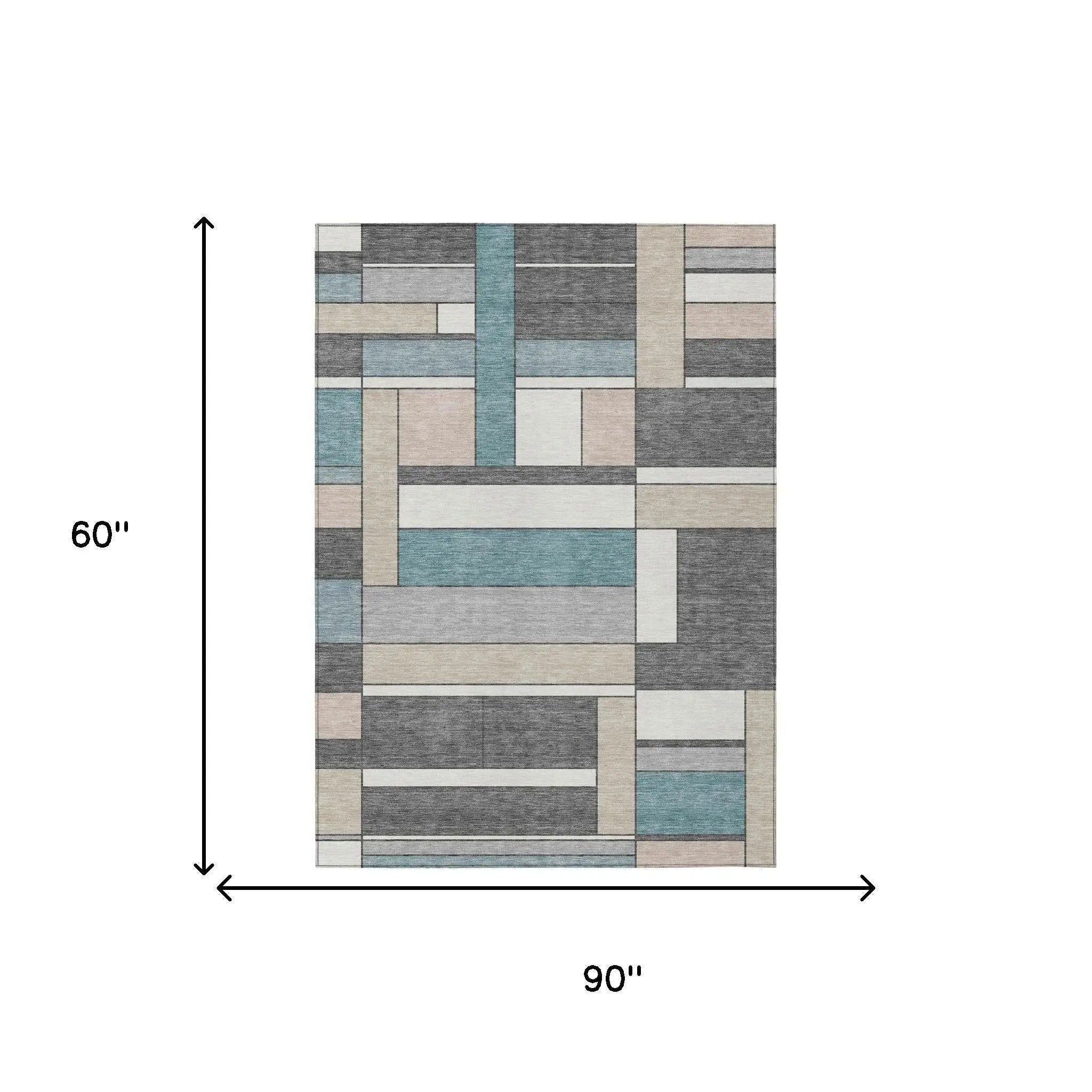 5' X 8' Gray And Graphite Geometric Washable Indoor Outdoor Area Rug Homeroots Outdoor