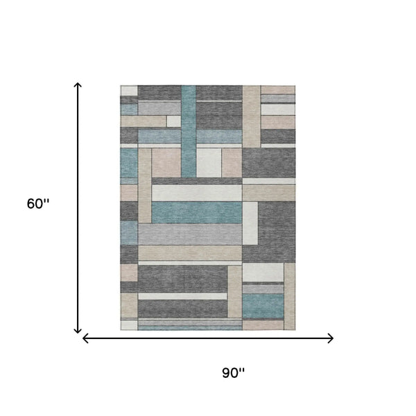 5' X 8' Gray And Graphite Geometric Washable Indoor Outdoor Area Rug Homeroots Outdoor