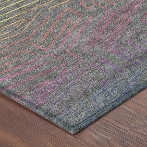 5' X 8' Gray And Graphite Geometric Washable Indoor Outdoor Area Rug Homeroots Outdoor