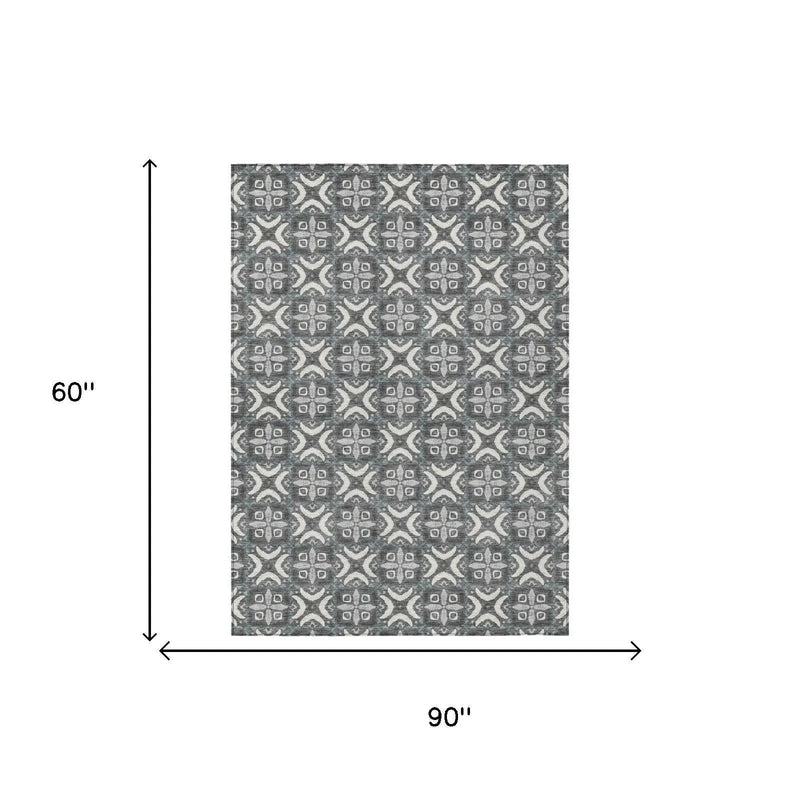 5' X 8' Gray And Graphite Geometric Washable Indoor Outdoor Area Rug Homeroots Outdoor