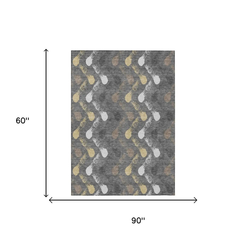 5' X 8' Gray And Graphite Geometric Washable Indoor Outdoor Area Rug Homeroots Outdoor
