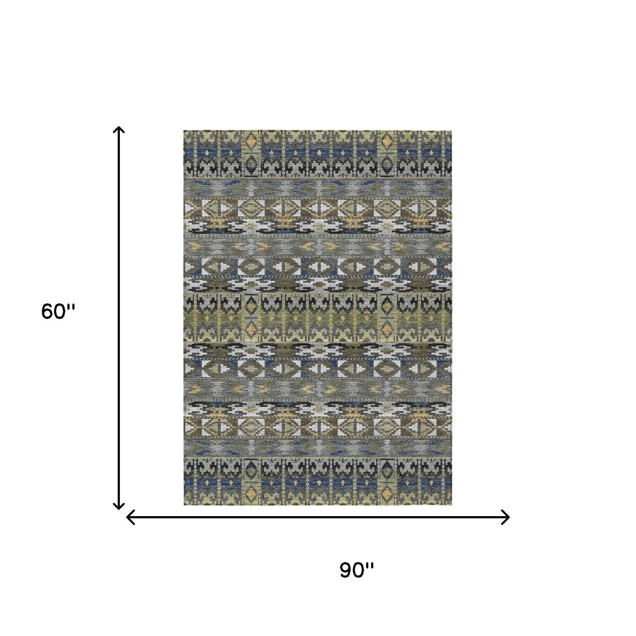 5' X 8' Gray And Graphite Geometric Washable Indoor Outdoor Area Rug Homeroots Outdoor