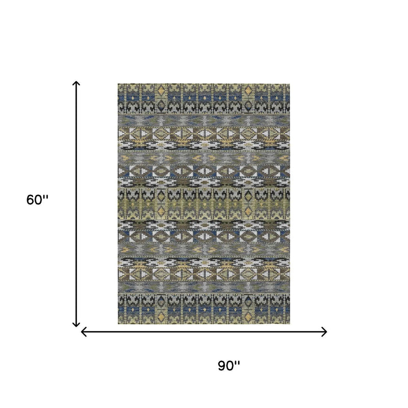 5' X 8' Gray And Graphite Geometric Washable Indoor Outdoor Area Rug Homeroots Outdoor