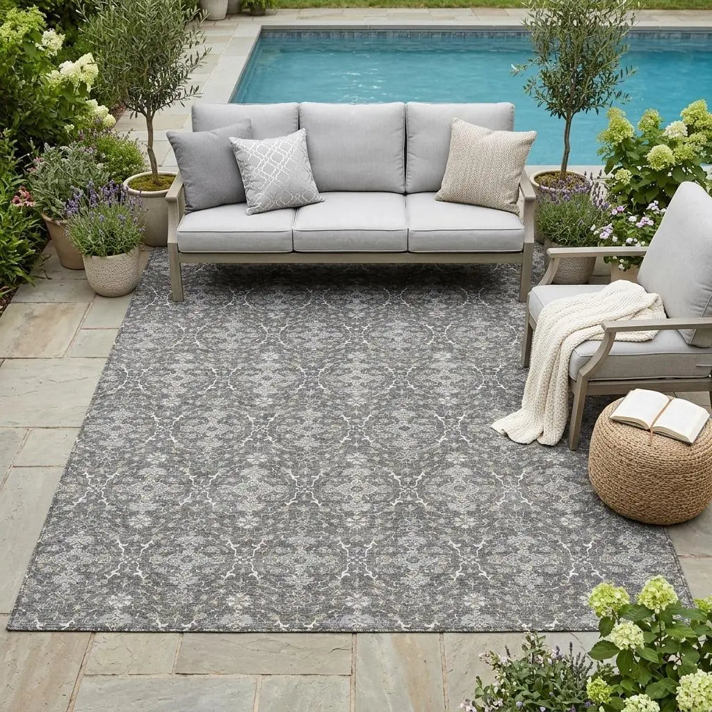 5' X 8' Gray And Graphite Oriental Washable Indoor Outdoor Area Rug Homeroots Outdoor