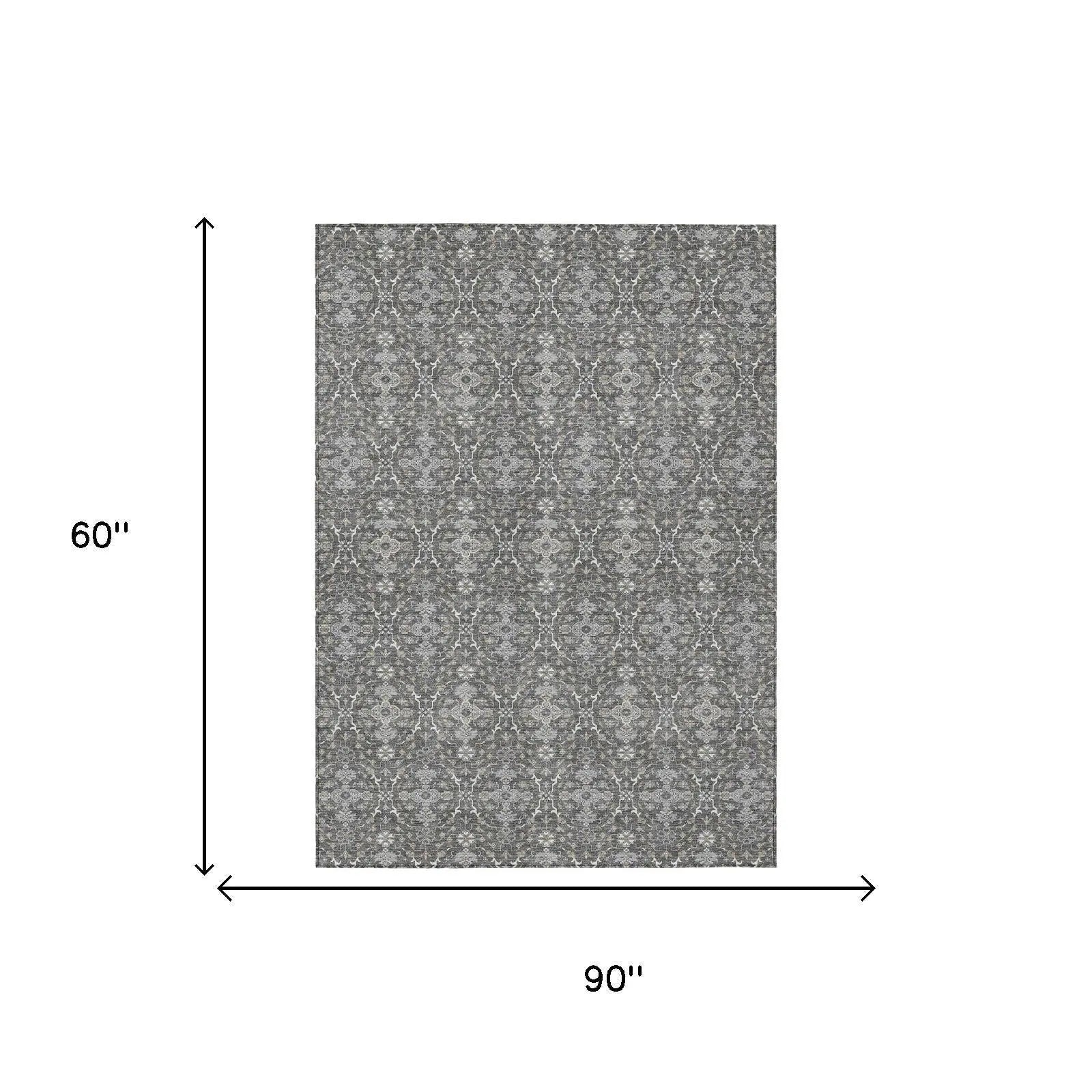 5' X 8' Gray And Graphite Oriental Washable Indoor Outdoor Area Rug Homeroots Outdoor