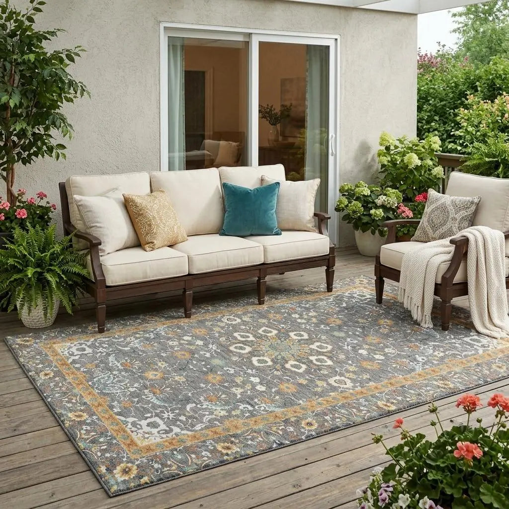 5' X 8' Gray And Graphite Oriental Washable Indoor Outdoor Area Rug Homeroots Outdoor