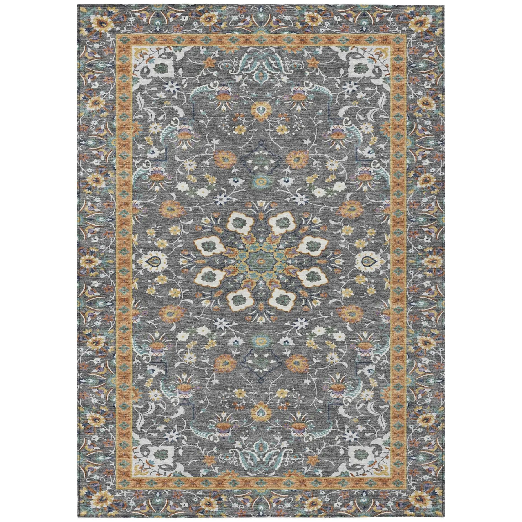 5' X 8' Gray And Graphite Oriental Washable Indoor Outdoor Area Rug Homeroots Outdoor