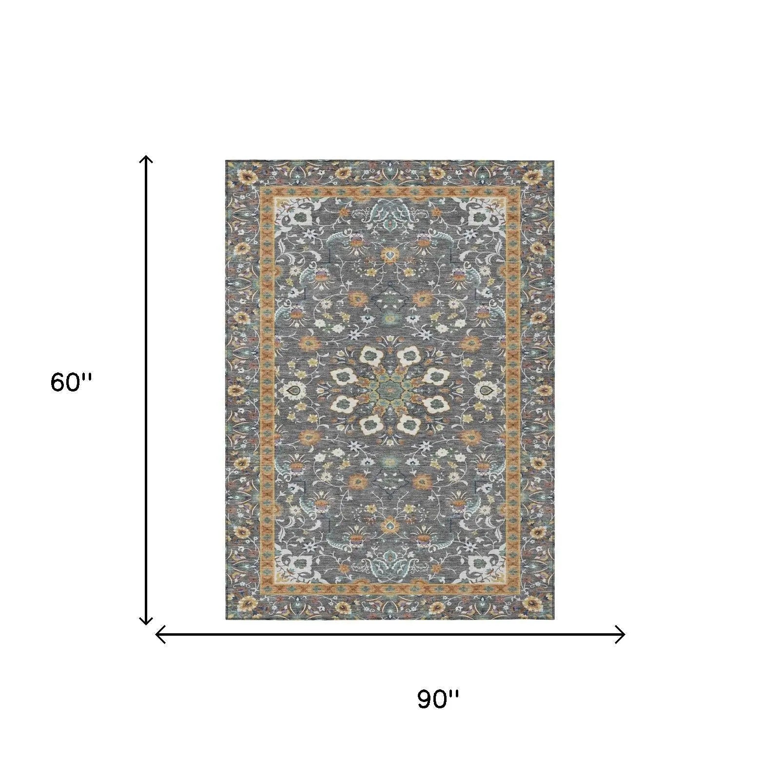 5' X 8' Gray And Graphite Oriental Washable Indoor Outdoor Area Rug Homeroots Outdoor