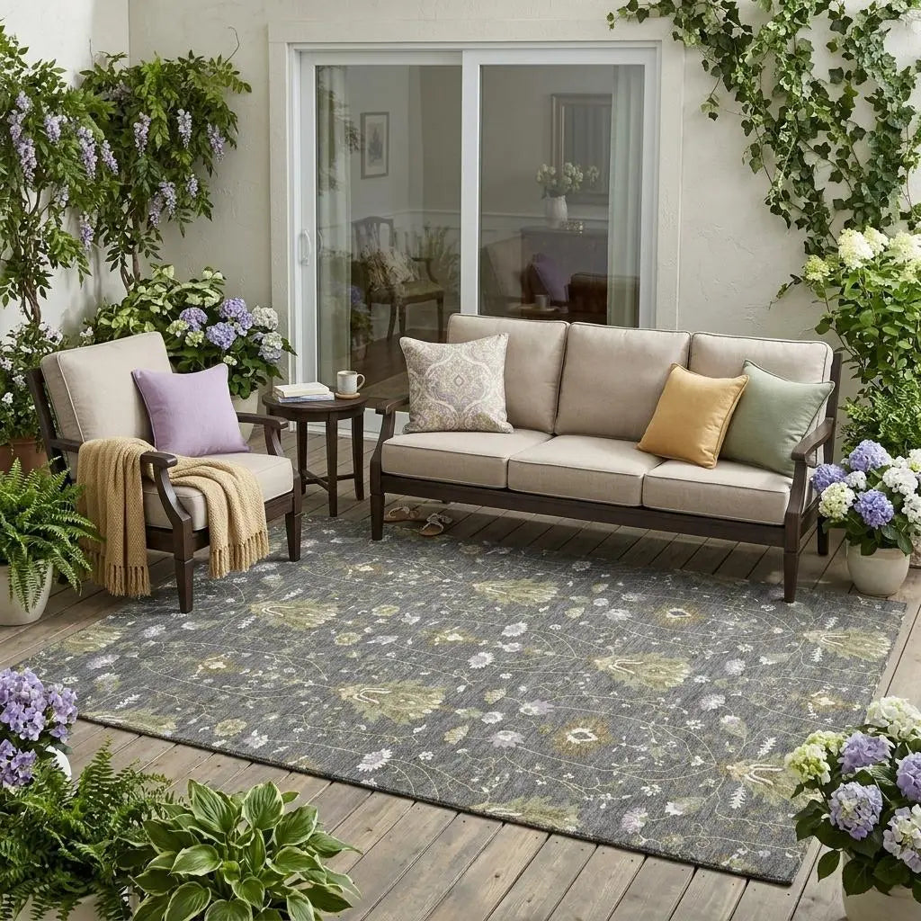 5' X 8' Gray And Graphite Oriental Washable Indoor Outdoor Area Rug Homeroots Outdoor