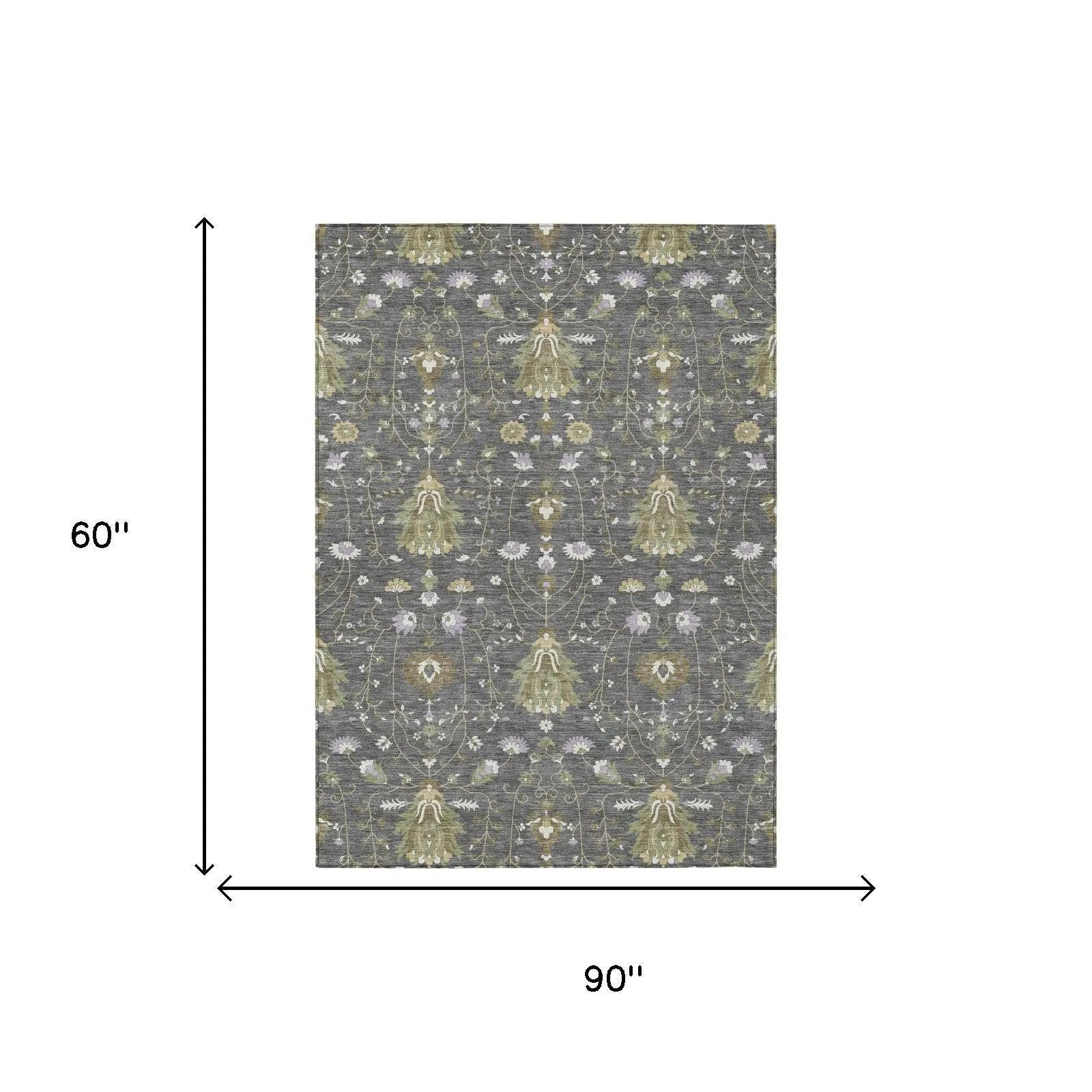 5' X 8' Gray And Graphite Oriental Washable Indoor Outdoor Area Rug Homeroots Outdoor