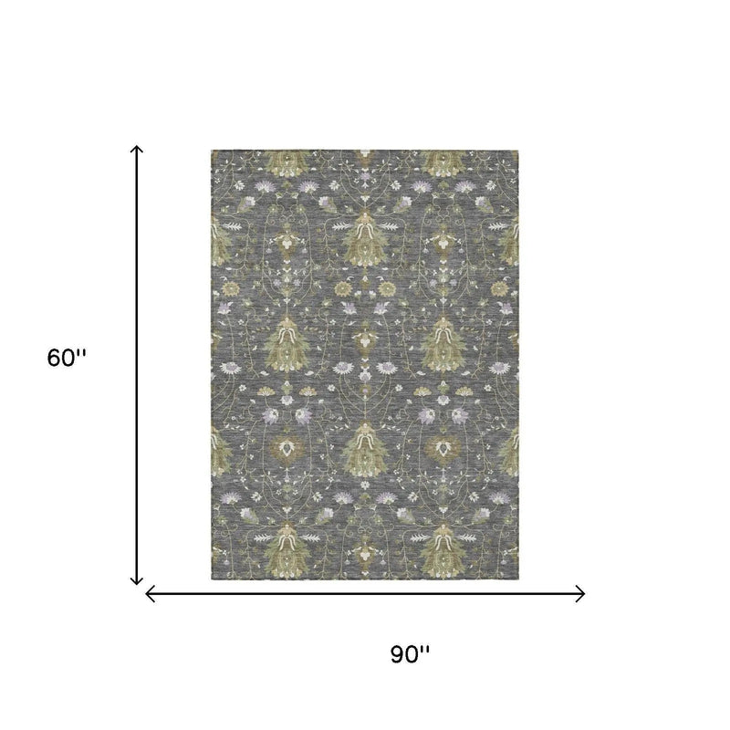 5' X 8' Gray And Graphite Oriental Washable Indoor Outdoor Area Rug Homeroots Outdoor