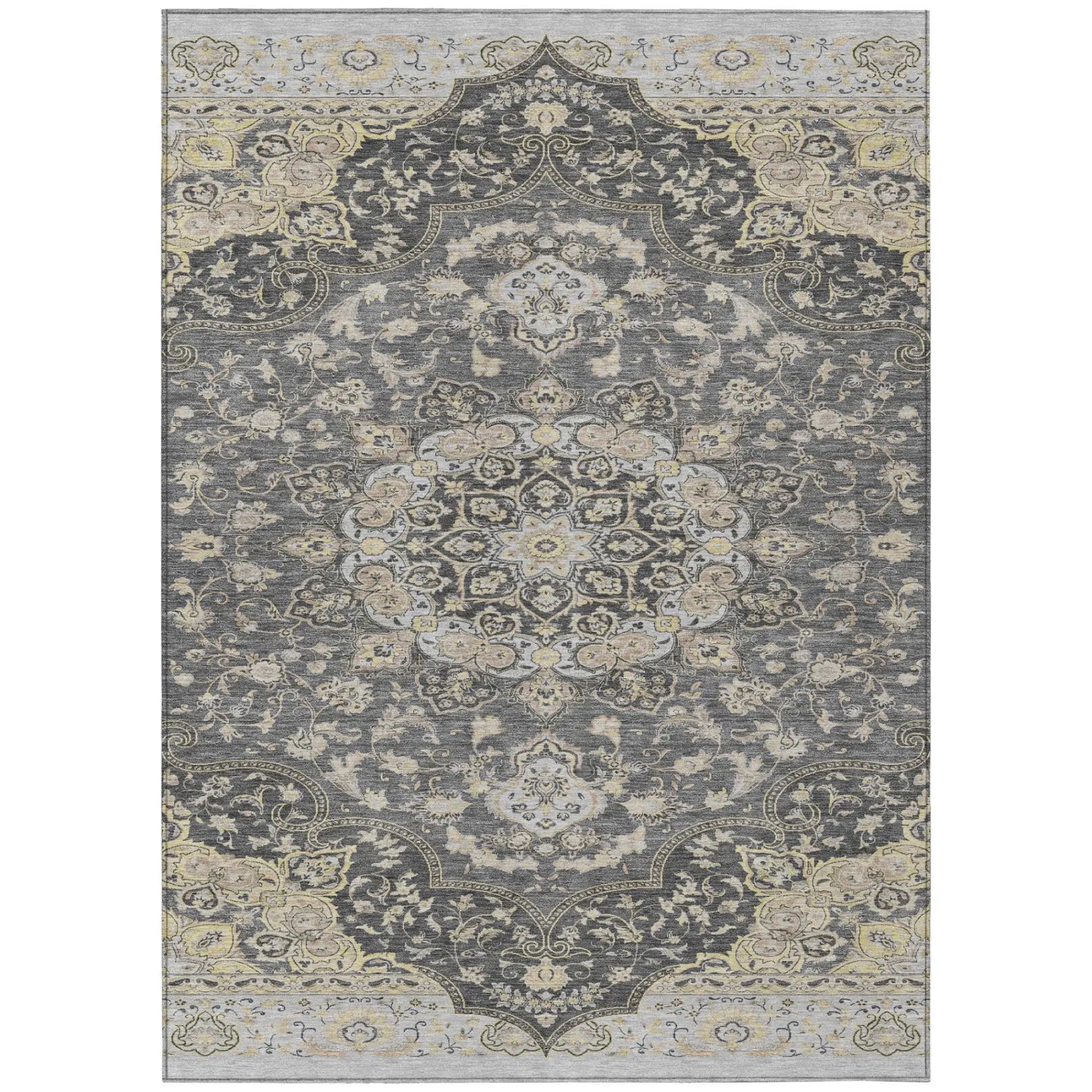 5' X 8' Gray And Graphite Oriental Washable Indoor Outdoor Area Rug Homeroots Outdoor