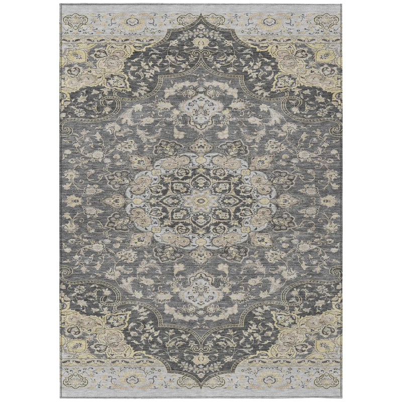 5' X 8' Gray And Graphite Oriental Washable Indoor Outdoor Area Rug Homeroots Outdoor
