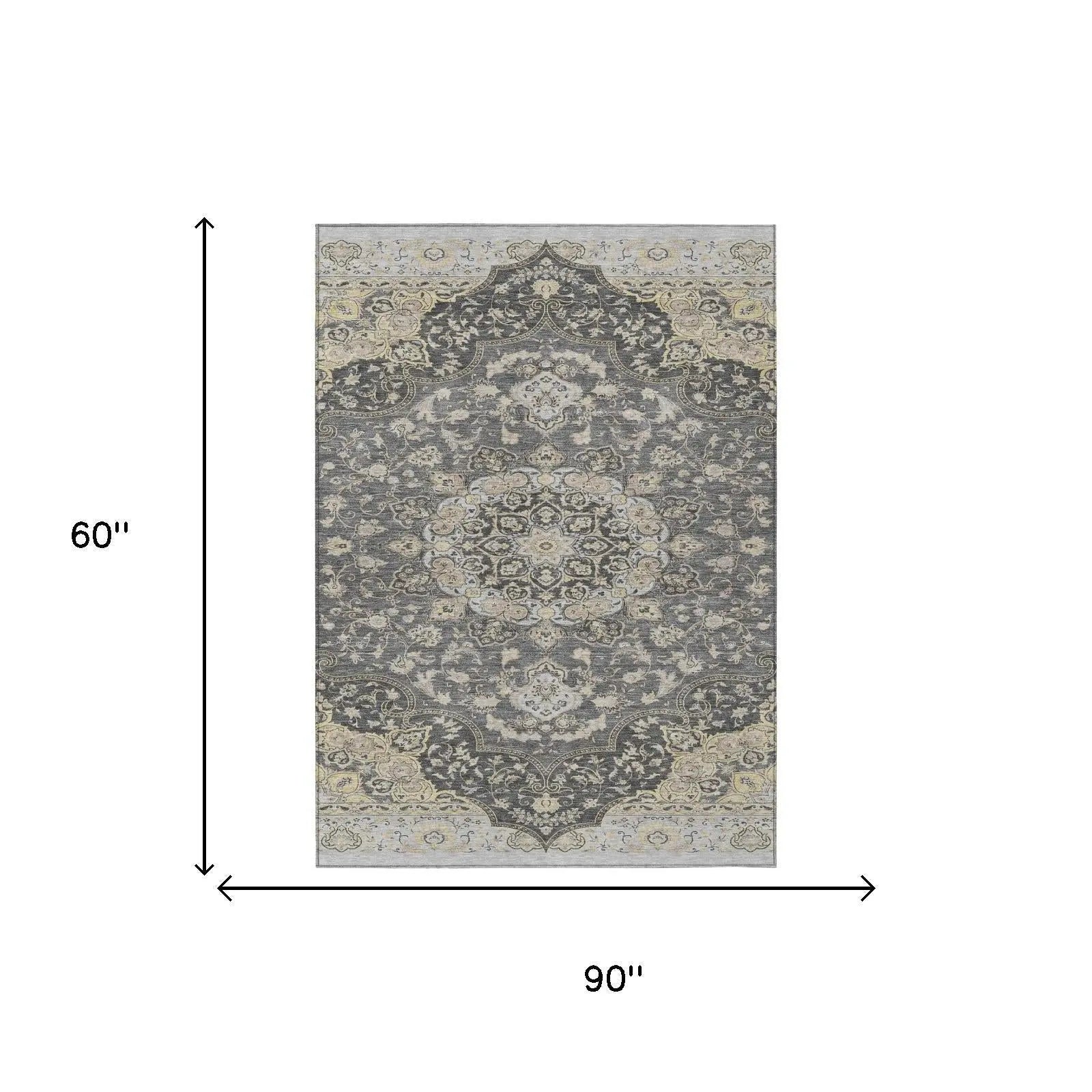5' X 8' Gray And Graphite Oriental Washable Indoor Outdoor Area Rug Homeroots Outdoor