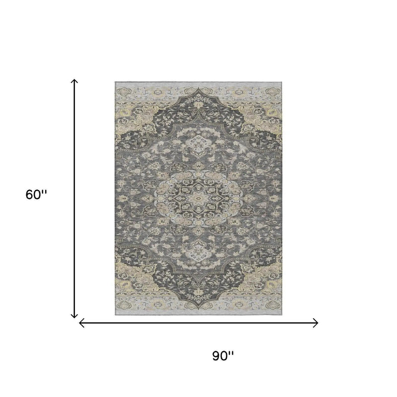 5' X 8' Gray And Graphite Oriental Washable Indoor Outdoor Area Rug Homeroots Outdoor