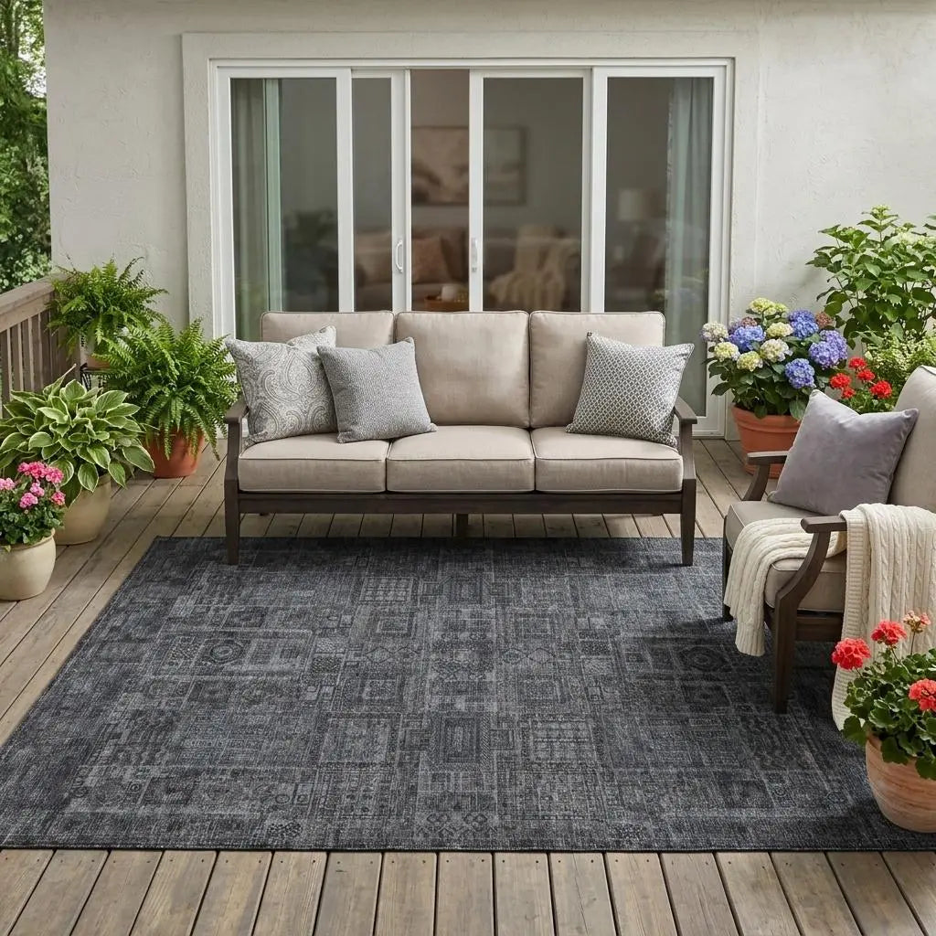 5' X 8' Gray And Graphite Oriental Washable Indoor Outdoor Area Rug Homeroots Outdoor