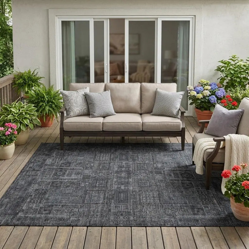5' X 8' Gray And Graphite Oriental Washable Indoor Outdoor Area Rug Homeroots Outdoor