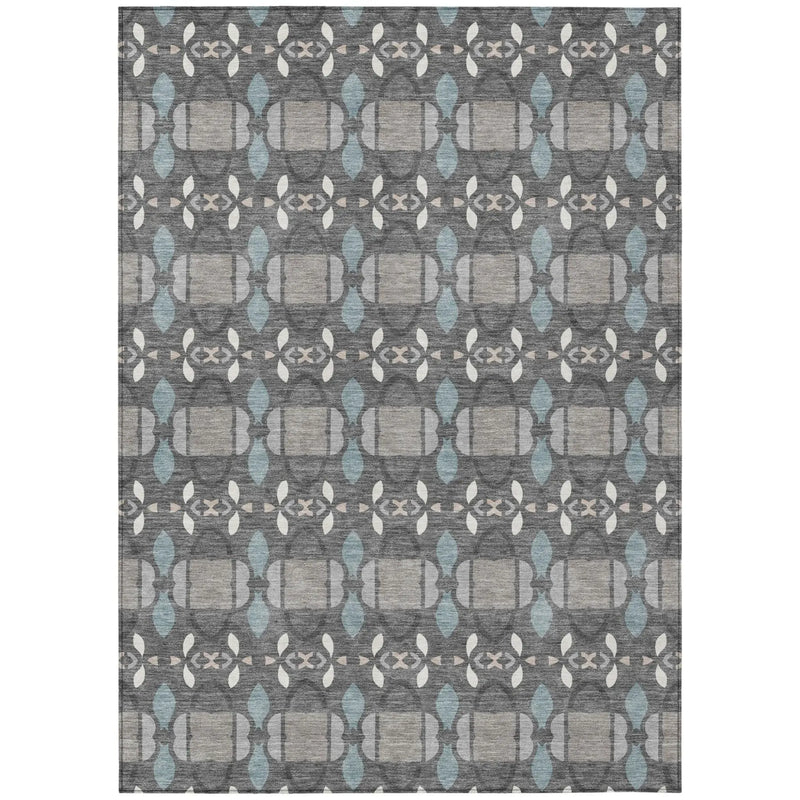5' X 8' Gray And Graphite Striped Washable Indoor Outdoor Area Rug Homeroots Outdoor