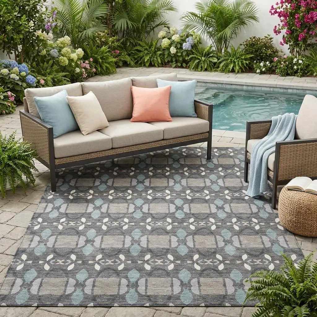 5' X 8' Gray And Graphite Striped Washable Indoor Outdoor Area Rug Homeroots Outdoor