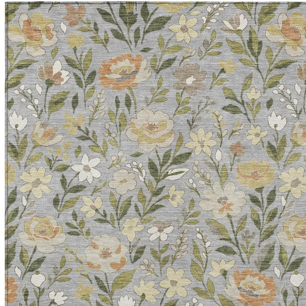 5' X 8' Gray And Green Floral Washable Indoor Outdoor Area Rug Homeroots Outdoor