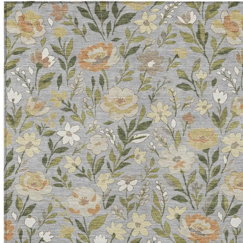 5' X 8' Gray And Green Floral Washable Indoor Outdoor Area Rug Homeroots Outdoor