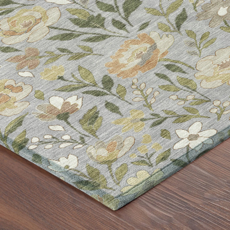 5' X 8' Gray And Green Floral Washable Indoor Outdoor Area Rug Homeroots Outdoor