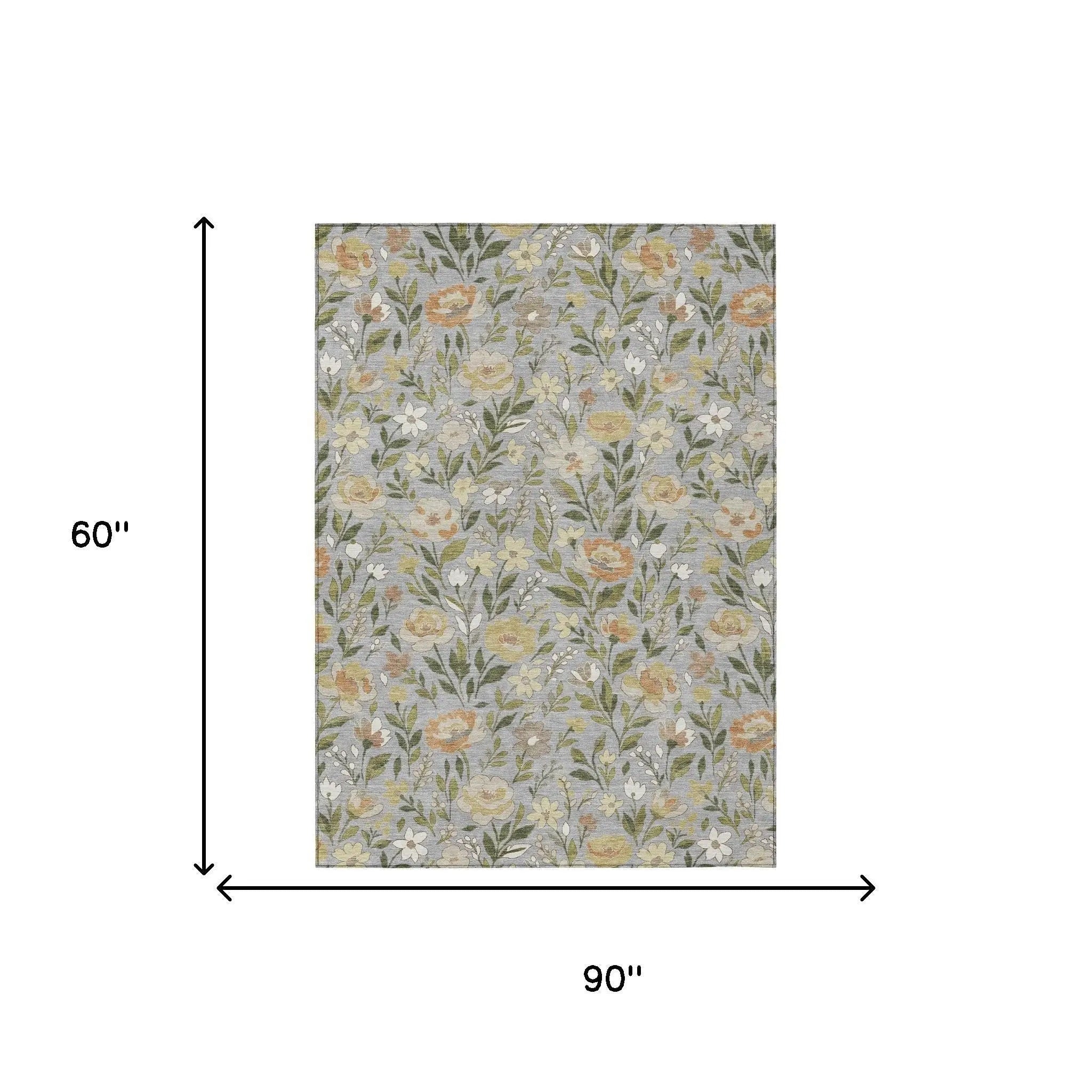 5' X 8' Gray And Green Floral Washable Indoor Outdoor Area Rug Homeroots Outdoor