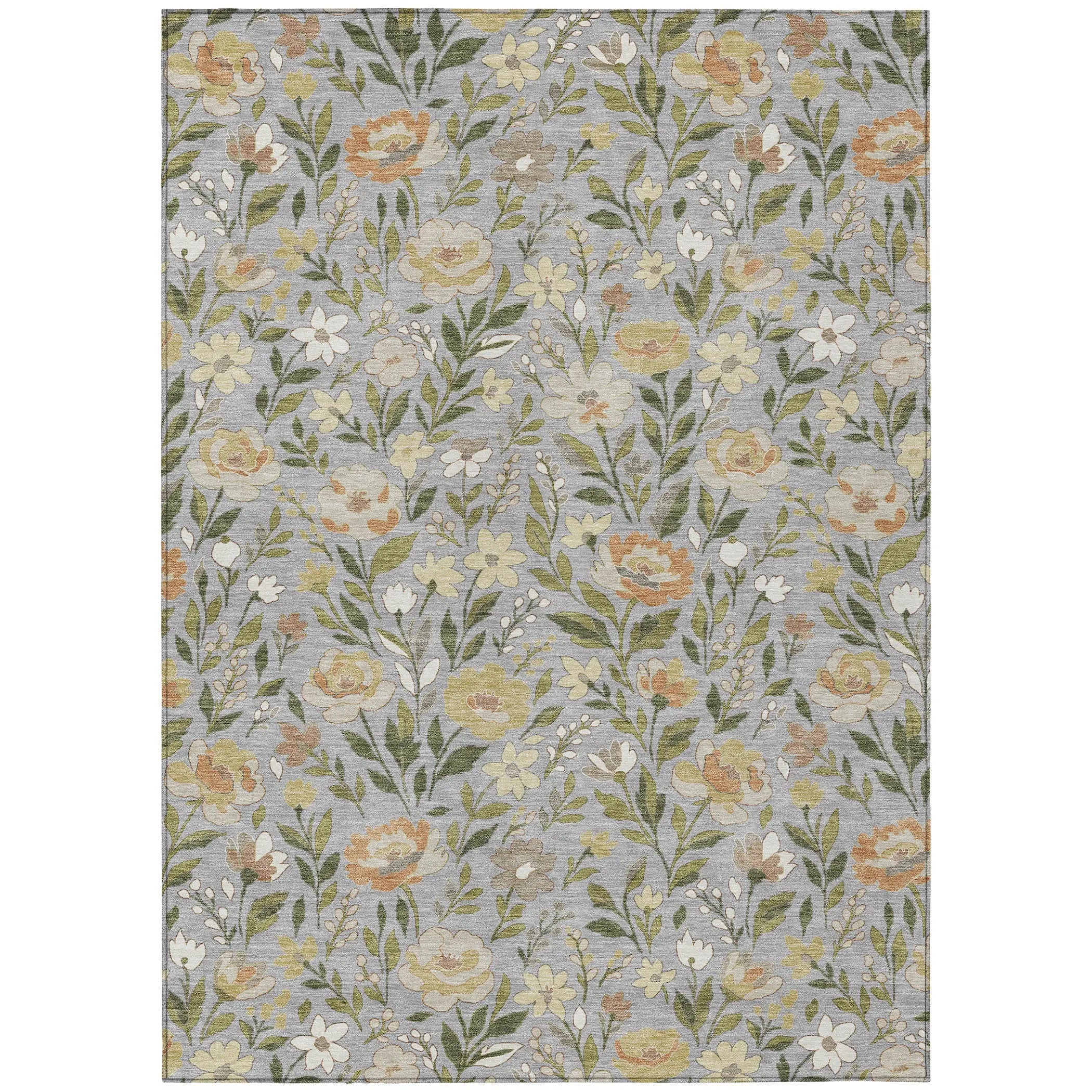 5' X 8' Gray And Green Floral Washable Indoor Outdoor Area Rug Homeroots Outdoor
