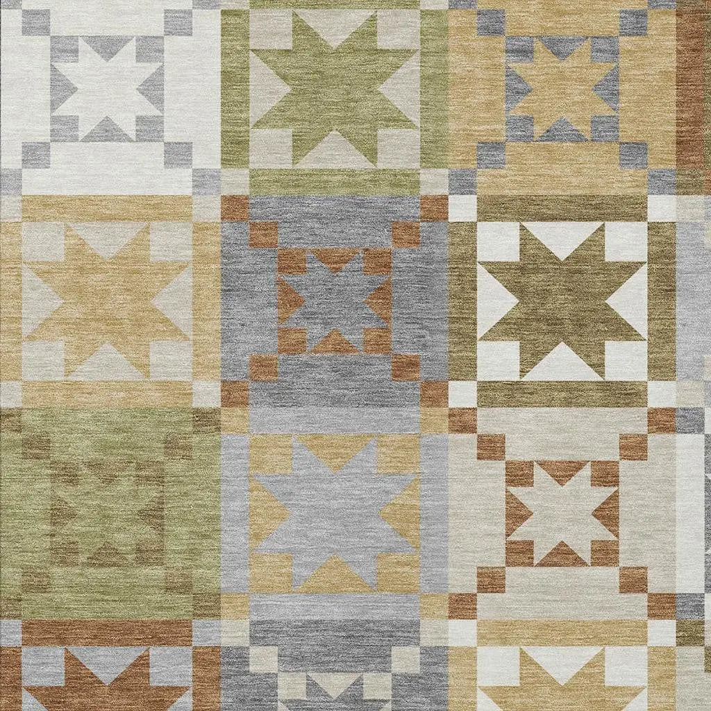 5' X 8' Gray And Green Patchwork Washable Indoor Outdoor Area Rug Homeroots Outdoor
