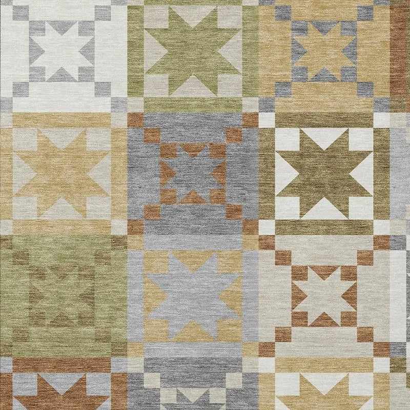 5' X 8' Gray And Green Patchwork Washable Indoor Outdoor Area Rug Homeroots Outdoor