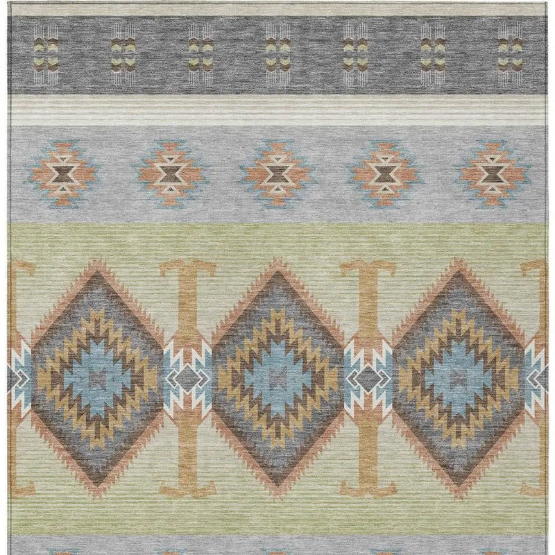 5' X 8' Gray And Green Southwestern Washable Indoor Outdoor Area Rug Homeroots Outdoor