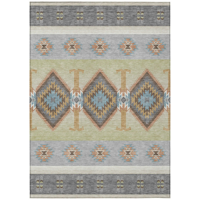 5' X 8' Gray And Green Southwestern Washable Indoor Outdoor Area Rug Homeroots Outdoor