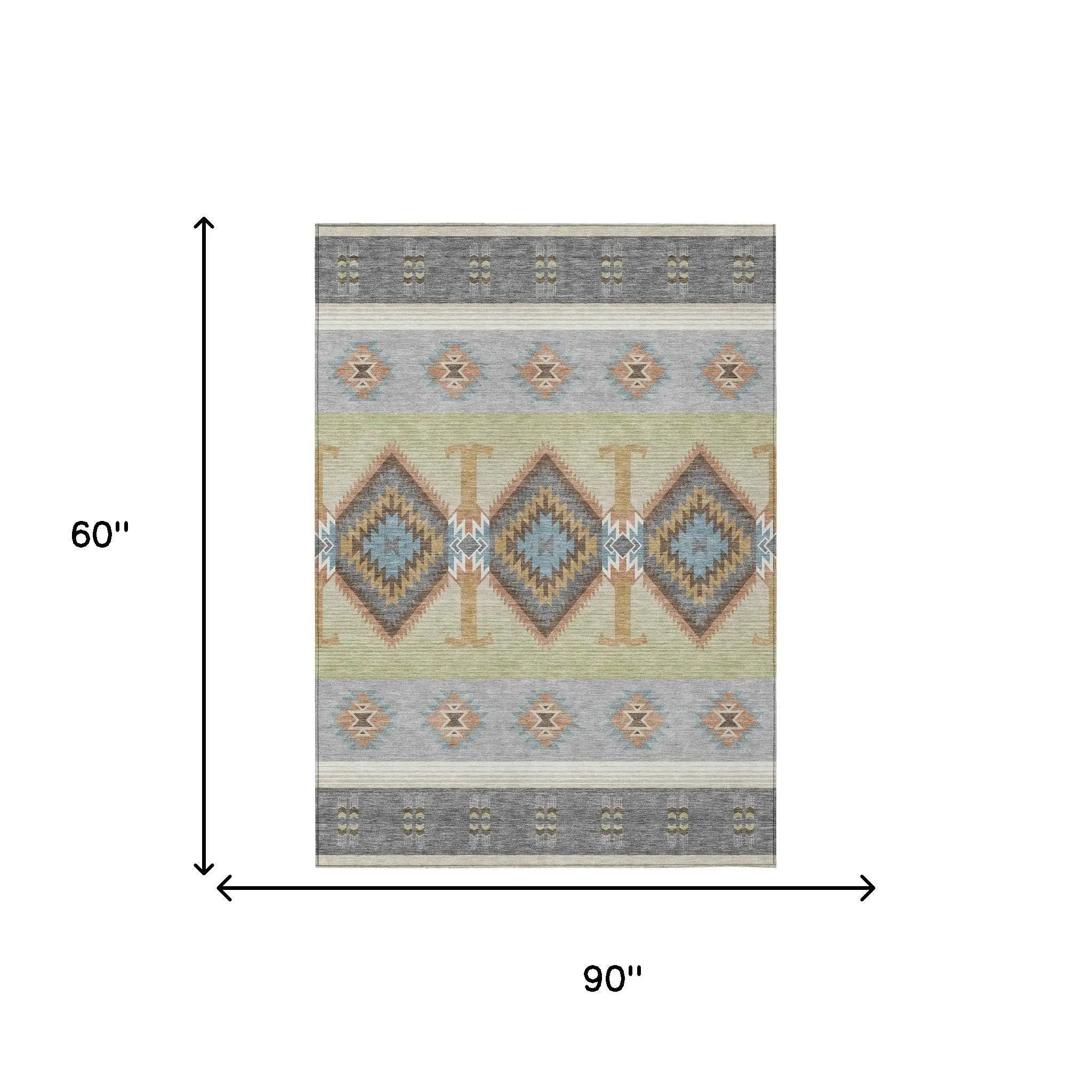 5' X 8' Gray And Green Southwestern Washable Indoor Outdoor Area Rug Homeroots Outdoor