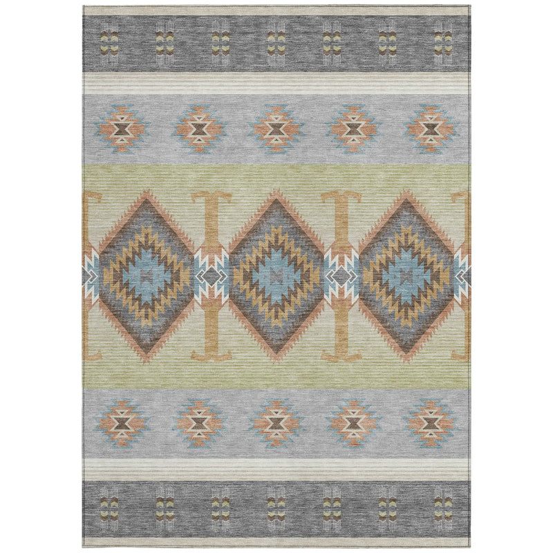 5' X 8' Gray And Green Southwestern Washable Indoor Outdoor Area Rug Homeroots Outdoor
