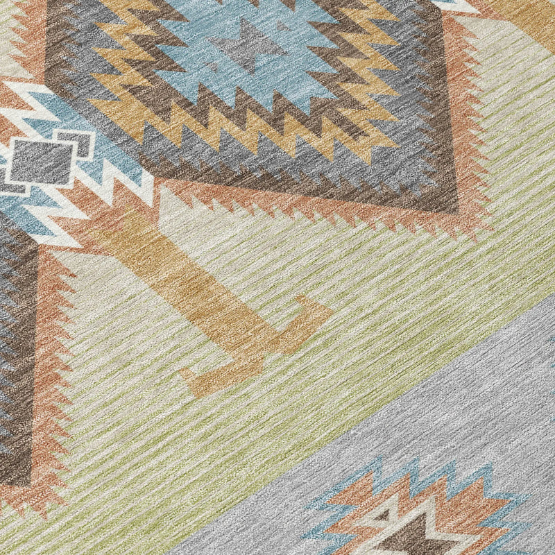 5' X 8' Gray And Green Southwestern Washable Indoor Outdoor Area Rug Homeroots Outdoor