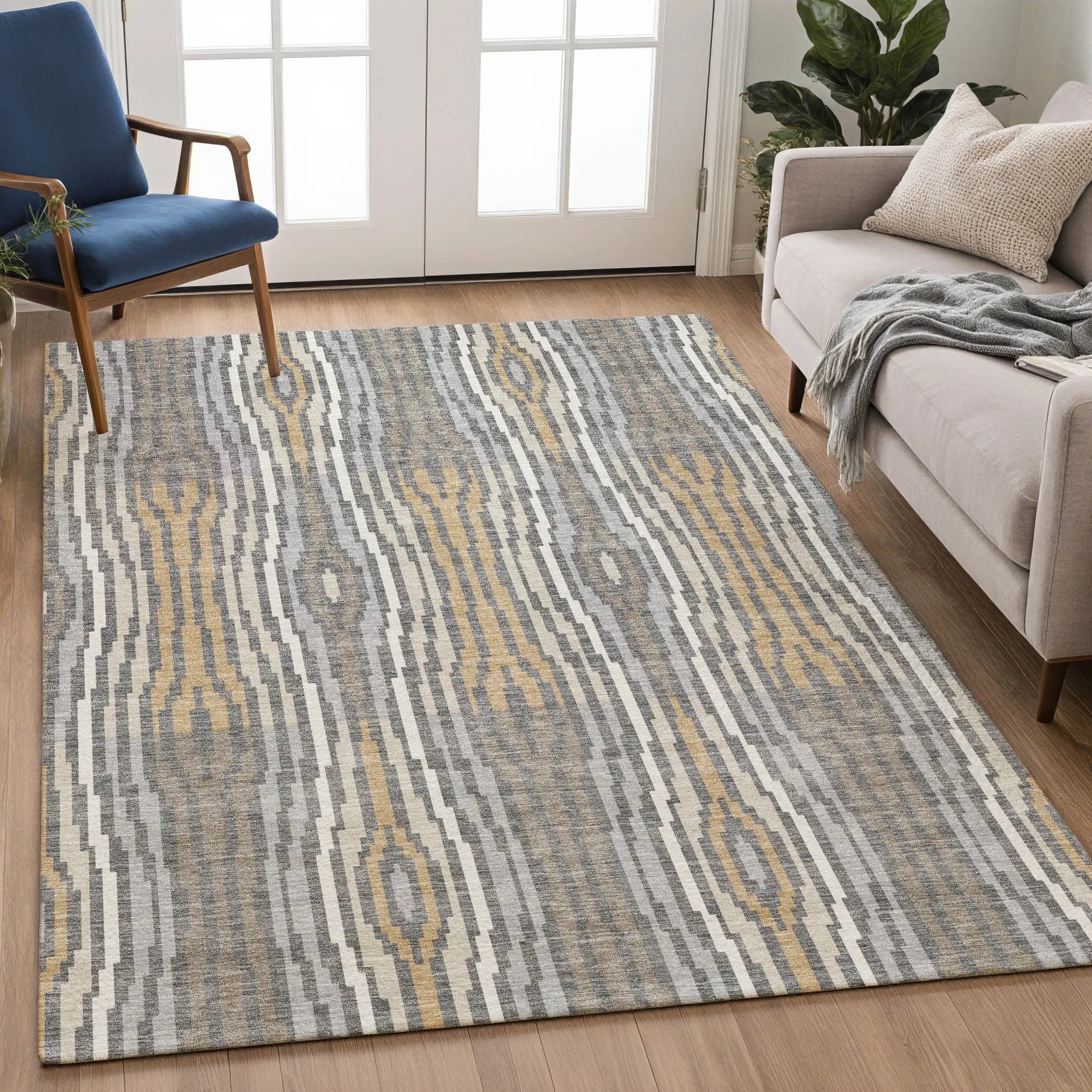 5' X 8' Gray And Ivory Abstract Washable Indoor Outdoor Area Rug Homeroots Outdoor