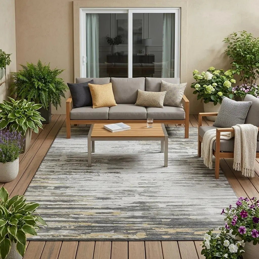 5' X 8' Gray And Ivory Abstract Washable Indoor Outdoor Area Rug Homeroots Outdoor