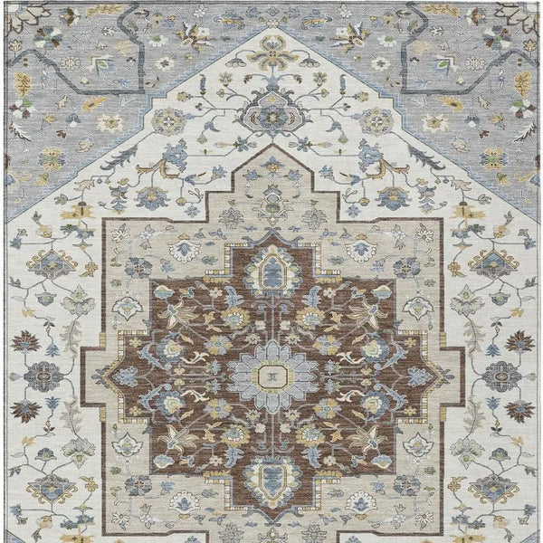 5' X 8' Gray And Ivory Floral Medallion Washable Indoor Outdoor Area Rug Homeroots Outdoor