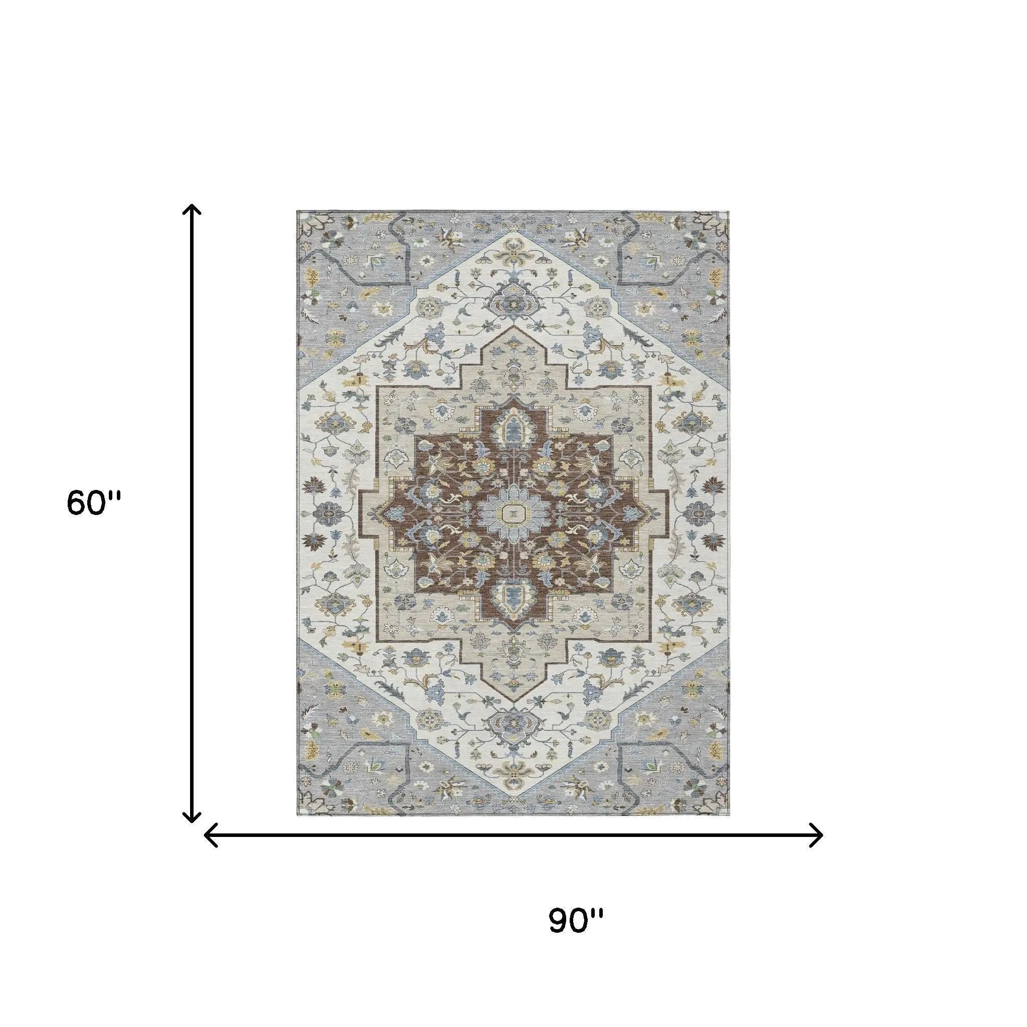 5' X 8' Gray And Ivory Floral Medallion Washable Indoor Outdoor Area Rug Homeroots Outdoor