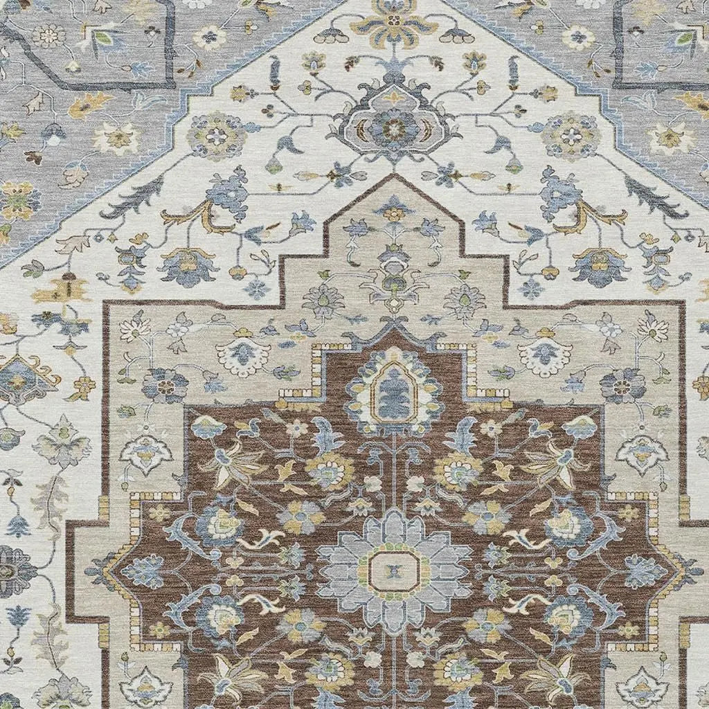 5' X 8' Gray And Ivory Floral Medallion Washable Indoor Outdoor Area Rug Homeroots Outdoor