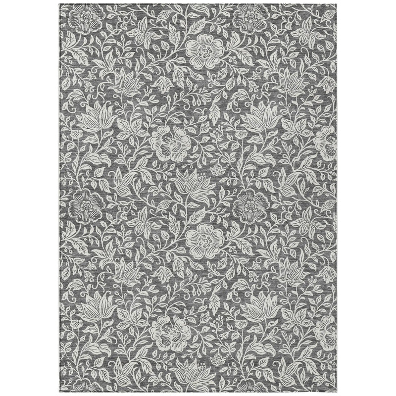 5' X 8' Gray And Ivory Floral Washable Indoor Outdoor Area Rug Homeroots Outdoor