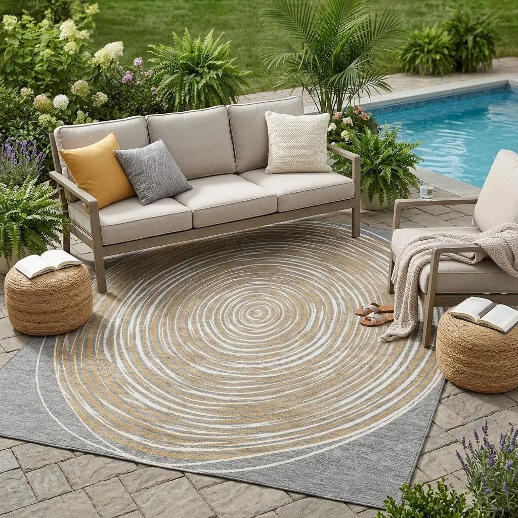 5' X 8' Gray And Ivory Geometric Washable Indoor Outdoor Area Rug Homeroots Outdoor