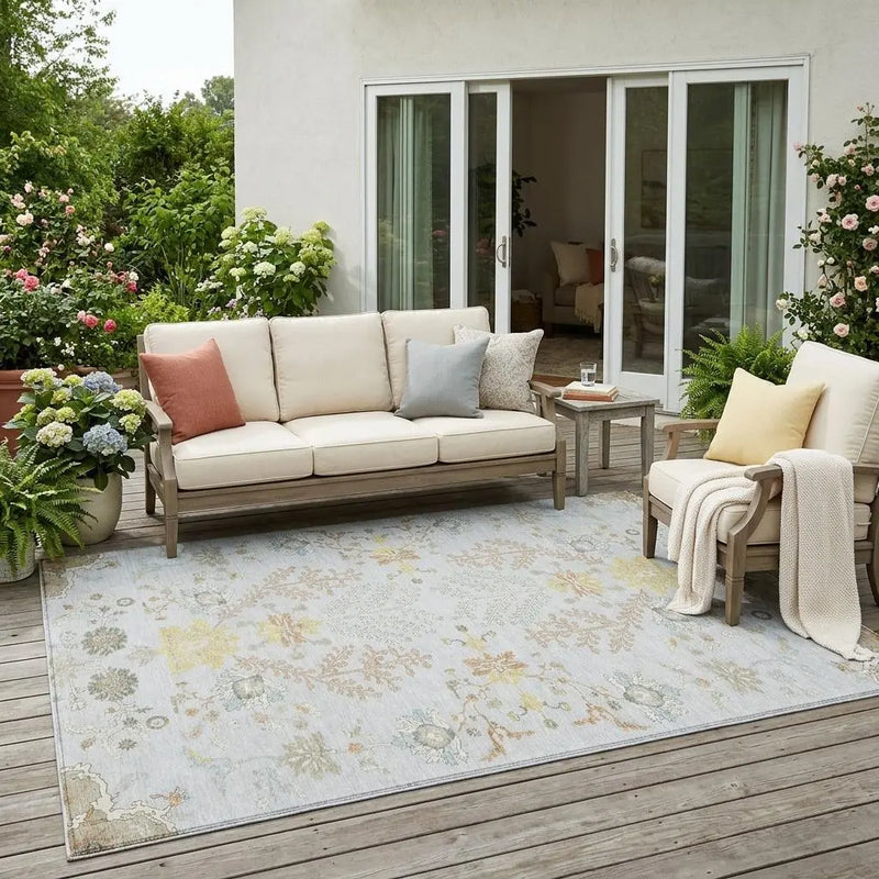 5' X 8' Gray And Ivory Oriental Washable Indoor Outdoor Area Rug Homeroots Outdoor