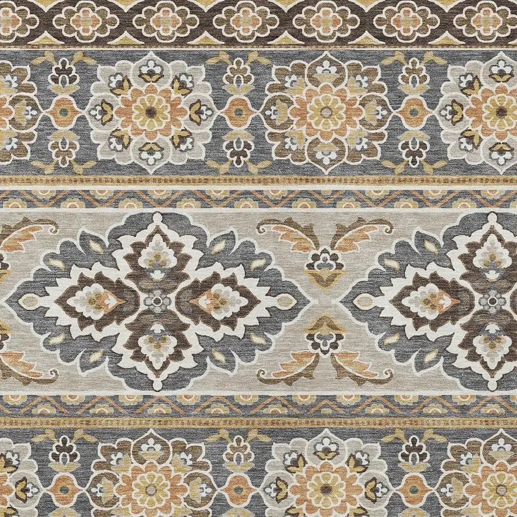 5' X 8' Gray And Ivory Tribal Washable Indoor Outdoor Area Rug Homeroots Outdoor