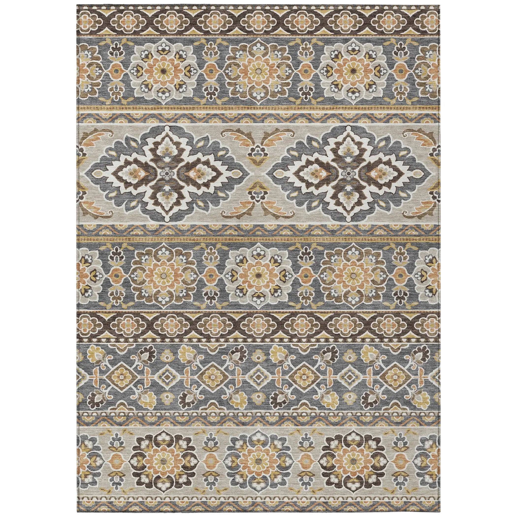 5' X 8' Gray And Ivory Tribal Washable Indoor Outdoor Area Rug Homeroots Outdoor