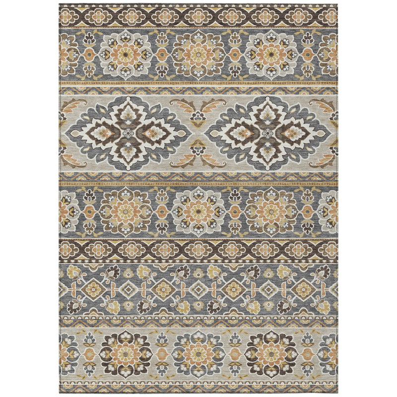 5' X 8' Gray And Ivory Tribal Washable Indoor Outdoor Area Rug Homeroots Outdoor