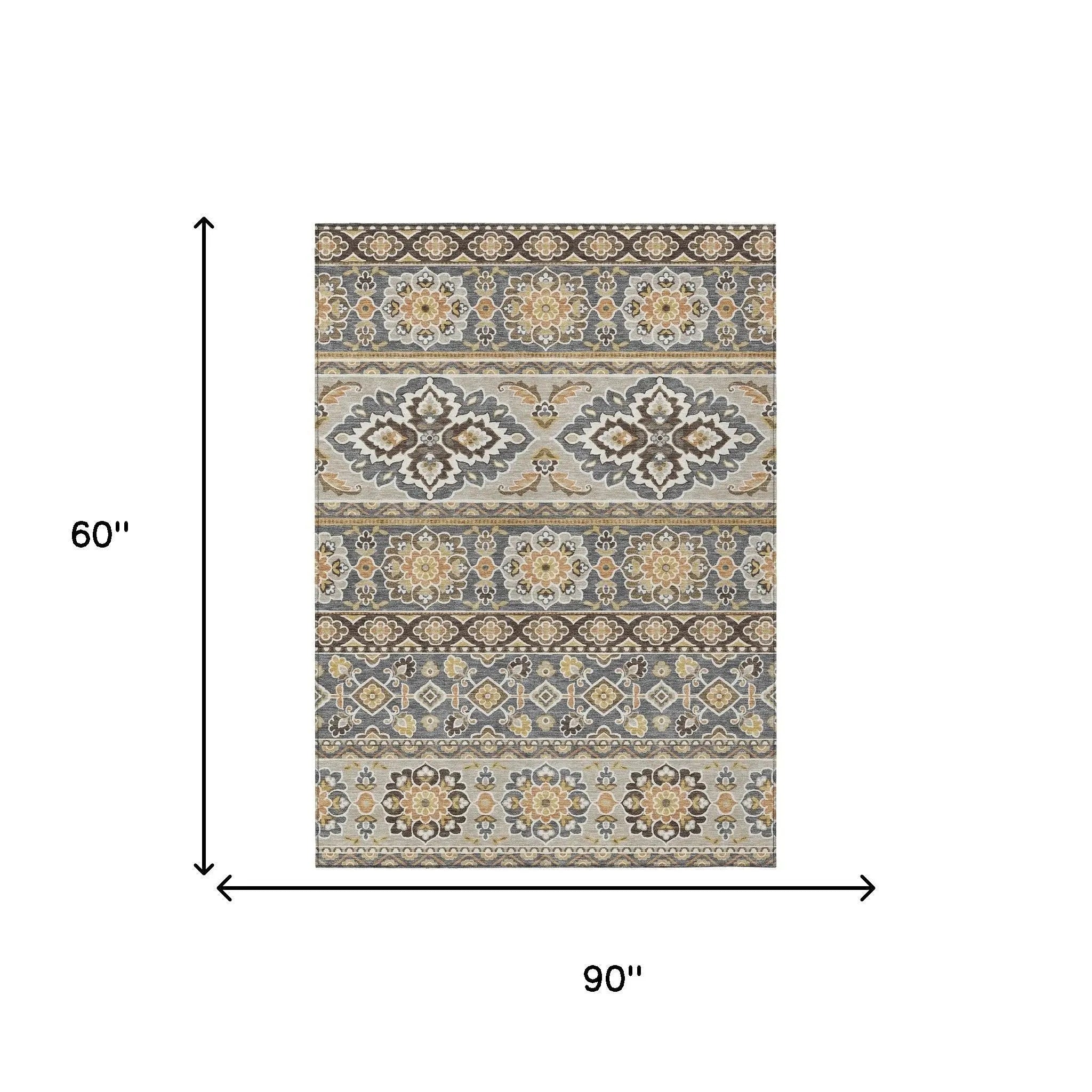 5' X 8' Gray And Ivory Tribal Washable Indoor Outdoor Area Rug Homeroots Outdoor